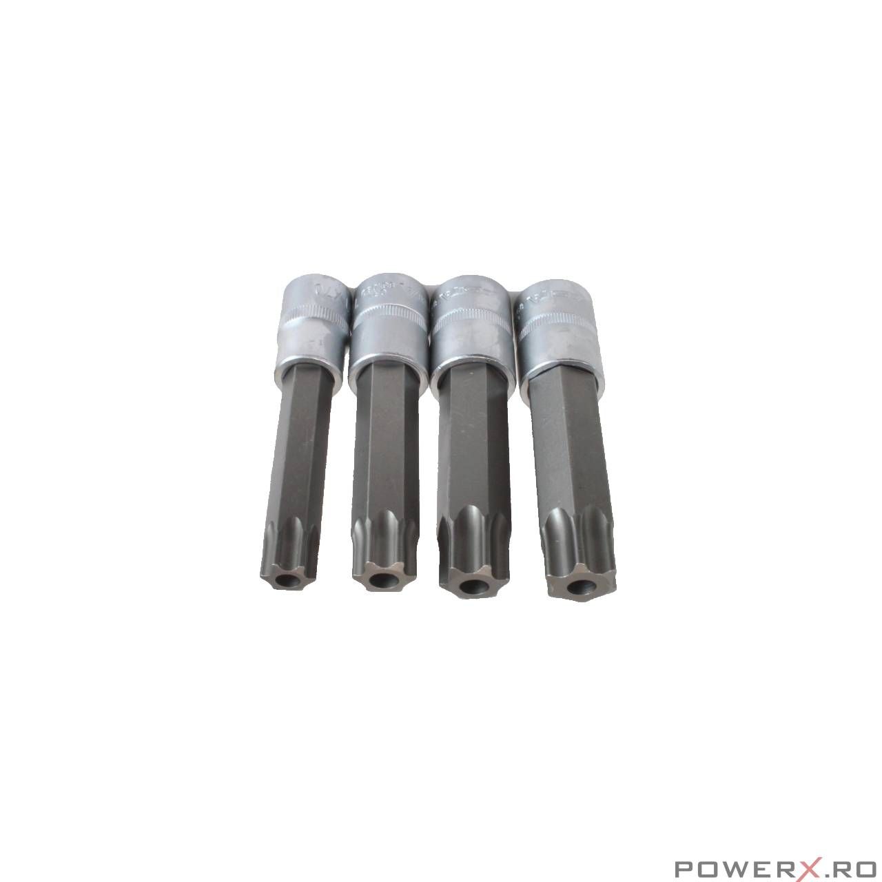 Set 4 chei biti torx TX70, TX80, TX90, TX100, 1/2", 100 mm, Asta