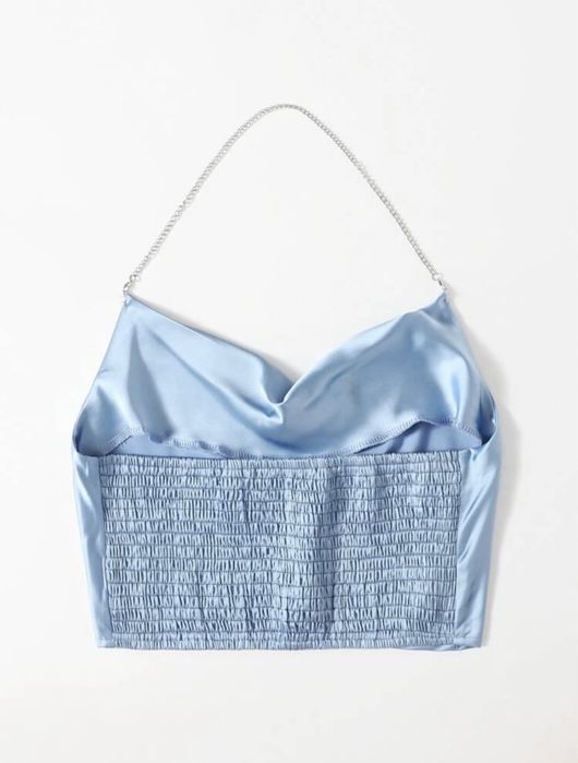 Светлосин сатенен топ