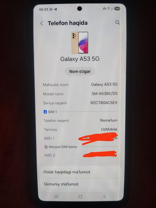 Samsung a 53 sotiladi 1 ml som kami bor ishlashi tiniq ekranda palasa