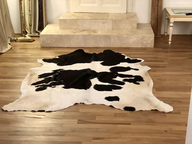 Covor piele de vaca Luxor alb/bej/negru