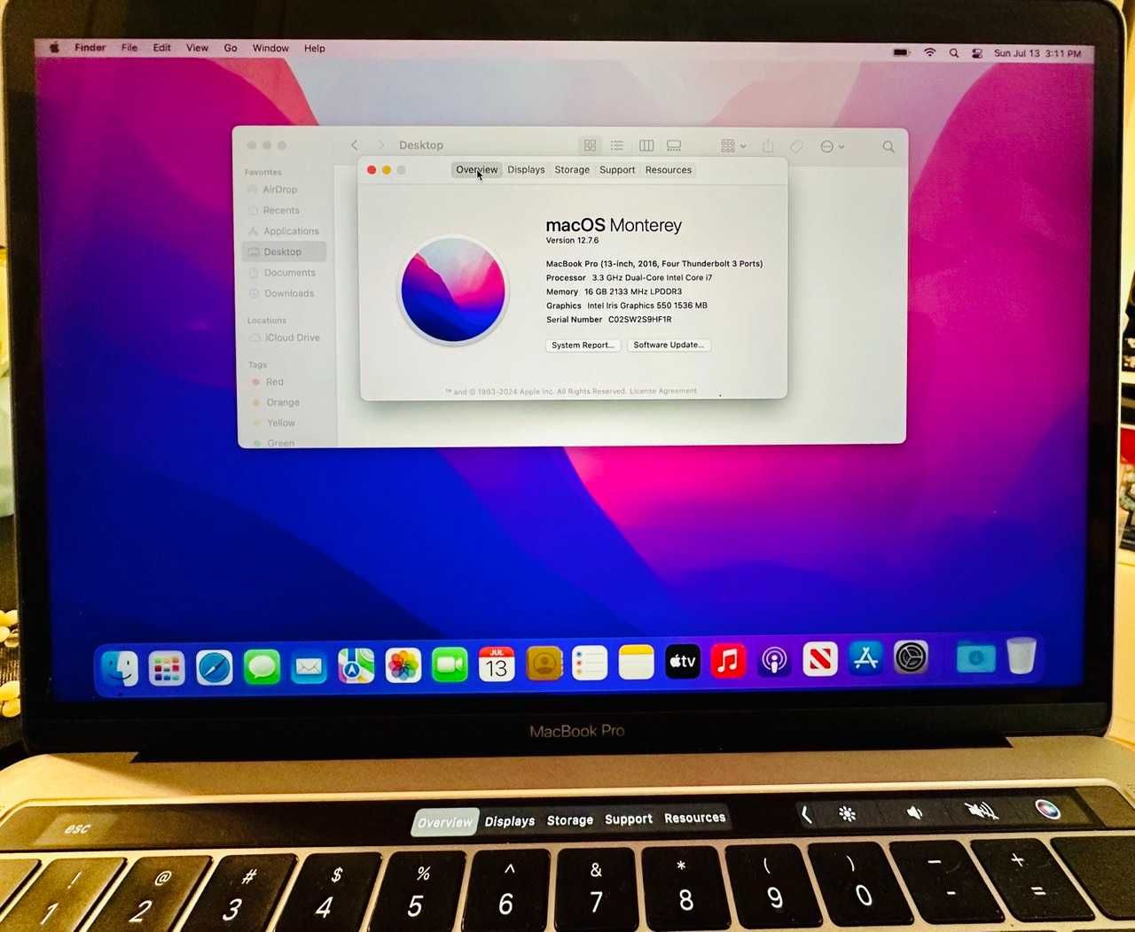 ЛАПТОП MacBook pro 13 inch, four thunderbolt 3ports