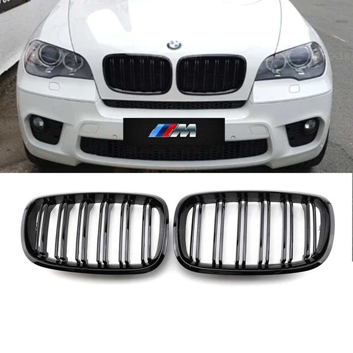Set 2 grile duble M negru lucios BMW X5 E70 sau X6 E71 an 2007-2014