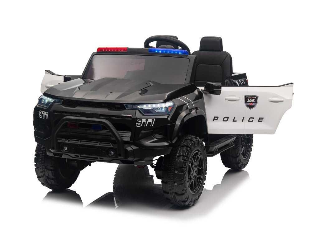 Двуместен акумулаторен джип POLICE 4X4 24V MP3 меки гуми,Кожена седалк
