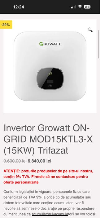 Invertor trifazci Grovat 15 kw  pentru panouri fotovoltaice