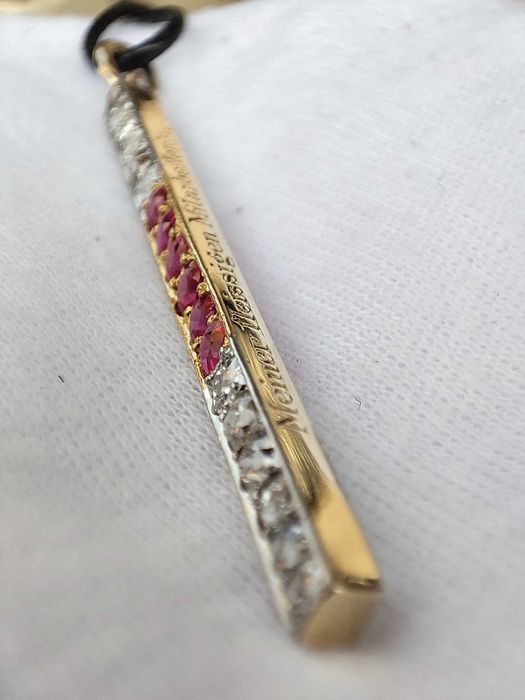 Pandantiv aur 14k si Platina Turmalina Rubellit cu diamante Diamant