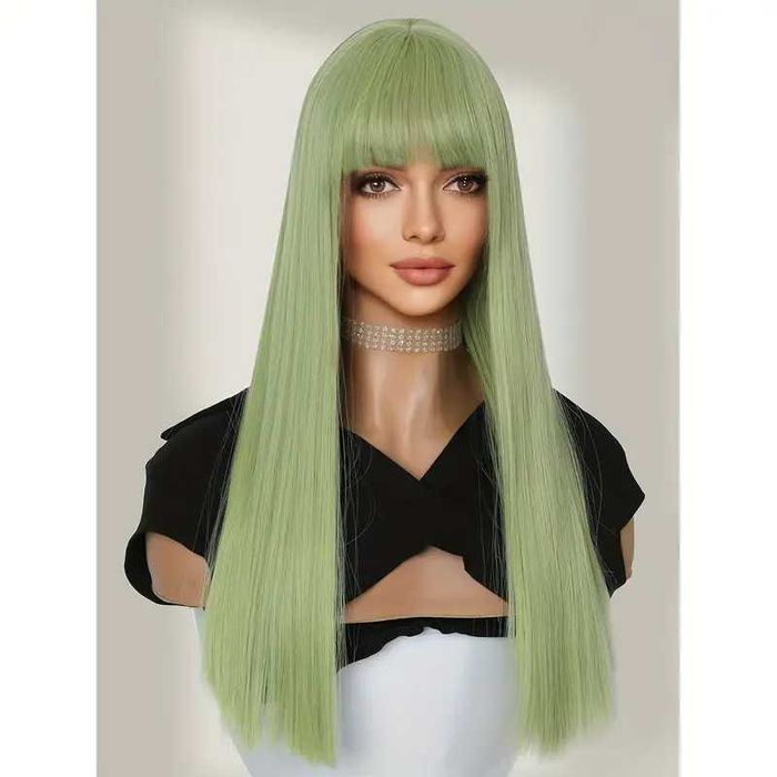 Права аниме светло зелена перука с бретон