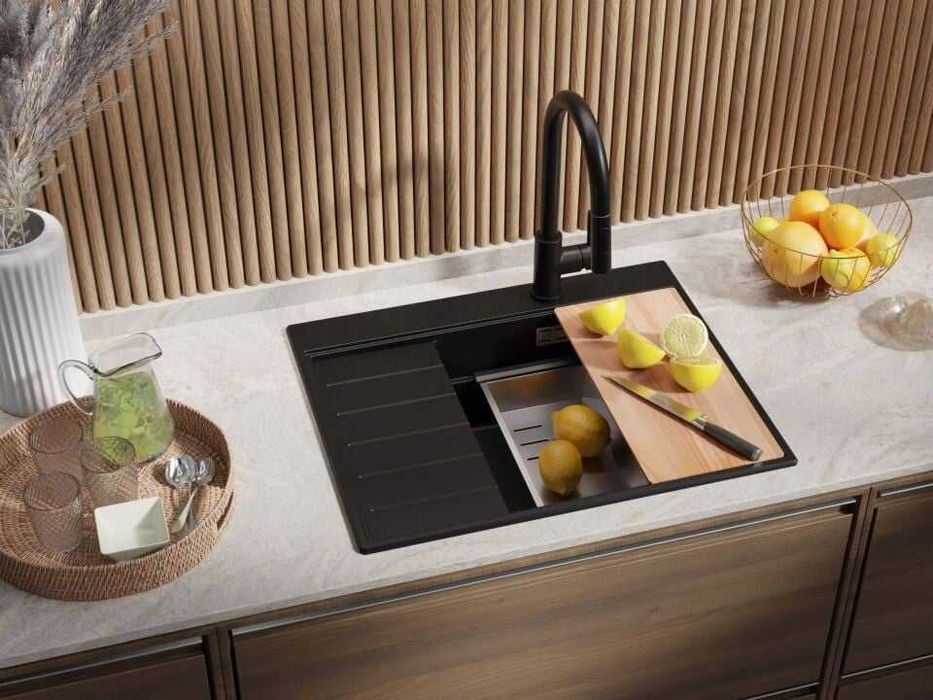 Черна гранитна кухненска мивка Сидни 620-45 Ergo Multilevel 620х500