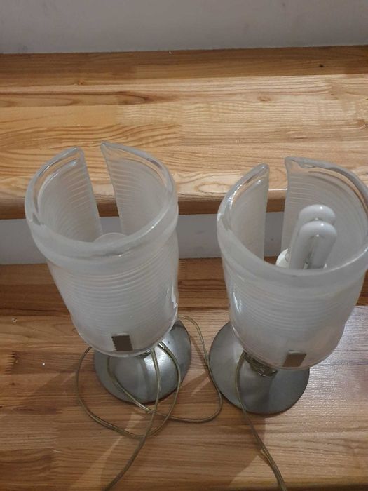 Set veioze noptiera alb, sticla,  picior cromat