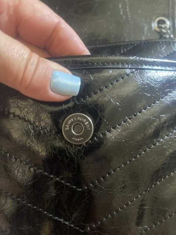 Geanta Saint Laurent Niki Chain Medium, Noir Vernis, 26 cm