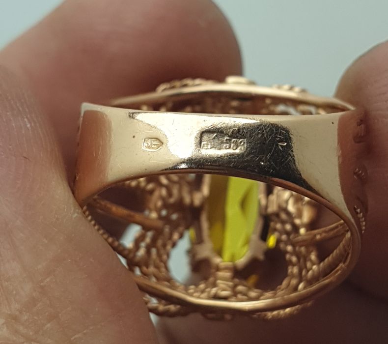 Ссср1973год редкий винтажный Ереван завод Кольцо с цитрин корундом 583