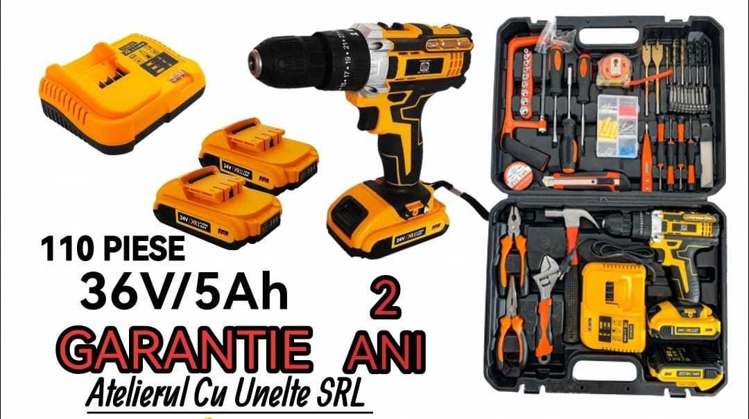 Autofiletanta 36V/5Ah 2 X Acumulatori si incarcator 110piese percutie