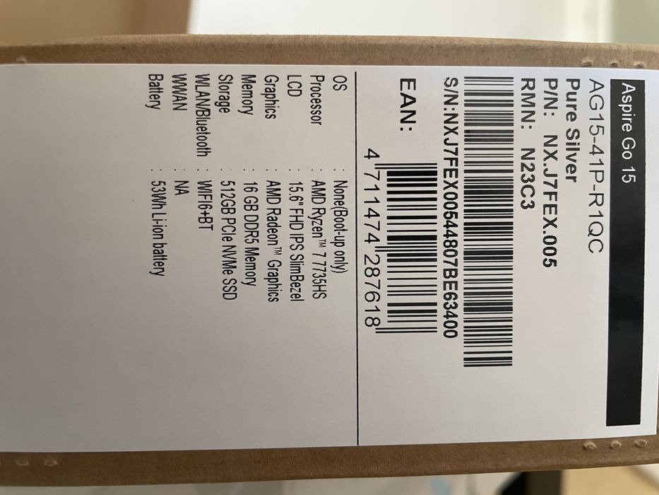 НОВ! Acer Aspire Go 15/15.6"/Ryzen7-7735HS/ 16 GB/512 GB SSD