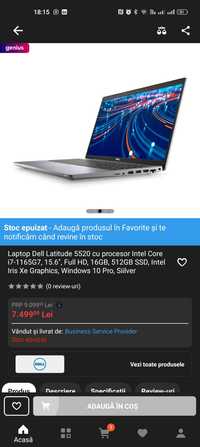 Laptop Dell Latitude 5520 cu procesor Intel Core i7-1165G7, 15.6",