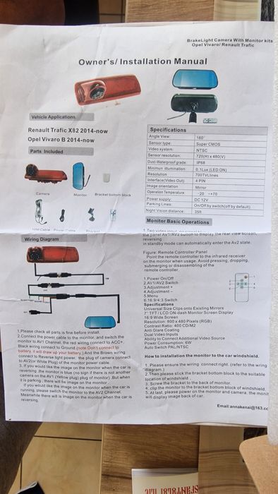 Camera monitorizare spate renault trafic x82, opel vivaro B