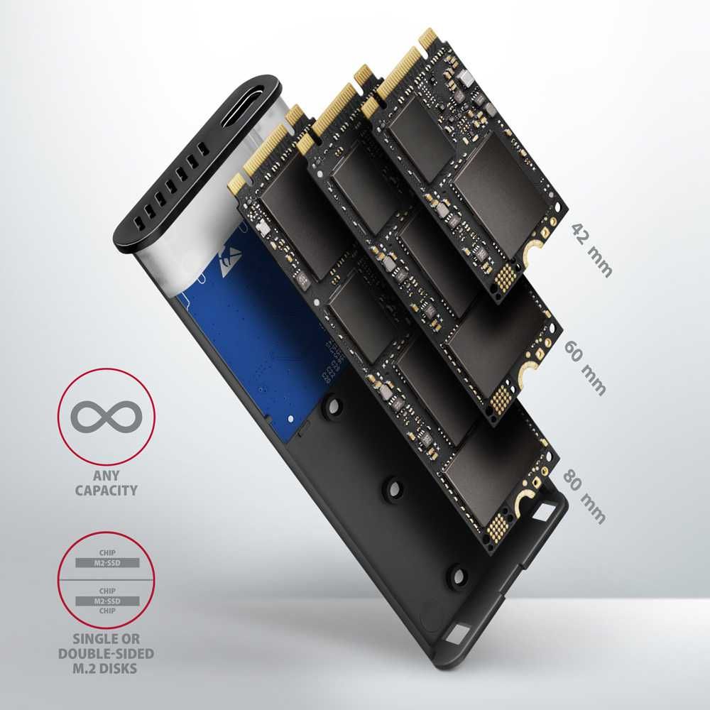 AXAGON Кутия за диск USB-C 3.2 Gen 2 metal, M.2 NVMe & SATA - EEM2-SB2