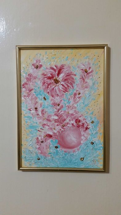 Ваза с цветя, рисувана с маслени бои на фазер, само за 15 лева.