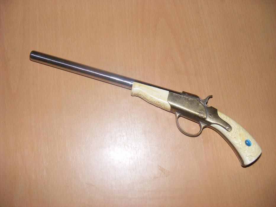 Pistol vechi de jucarie,pistol metalic 28,5 cm,aspect superb panoplie