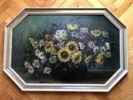 Tablou,pictura belgiana in ulei pe carton,vaza cu flori,semnat