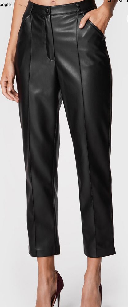 Pantaloni Sisley eleganti faux leather, talie inalta