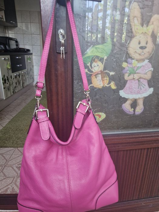 Geanta dama piele naturala fuchsia