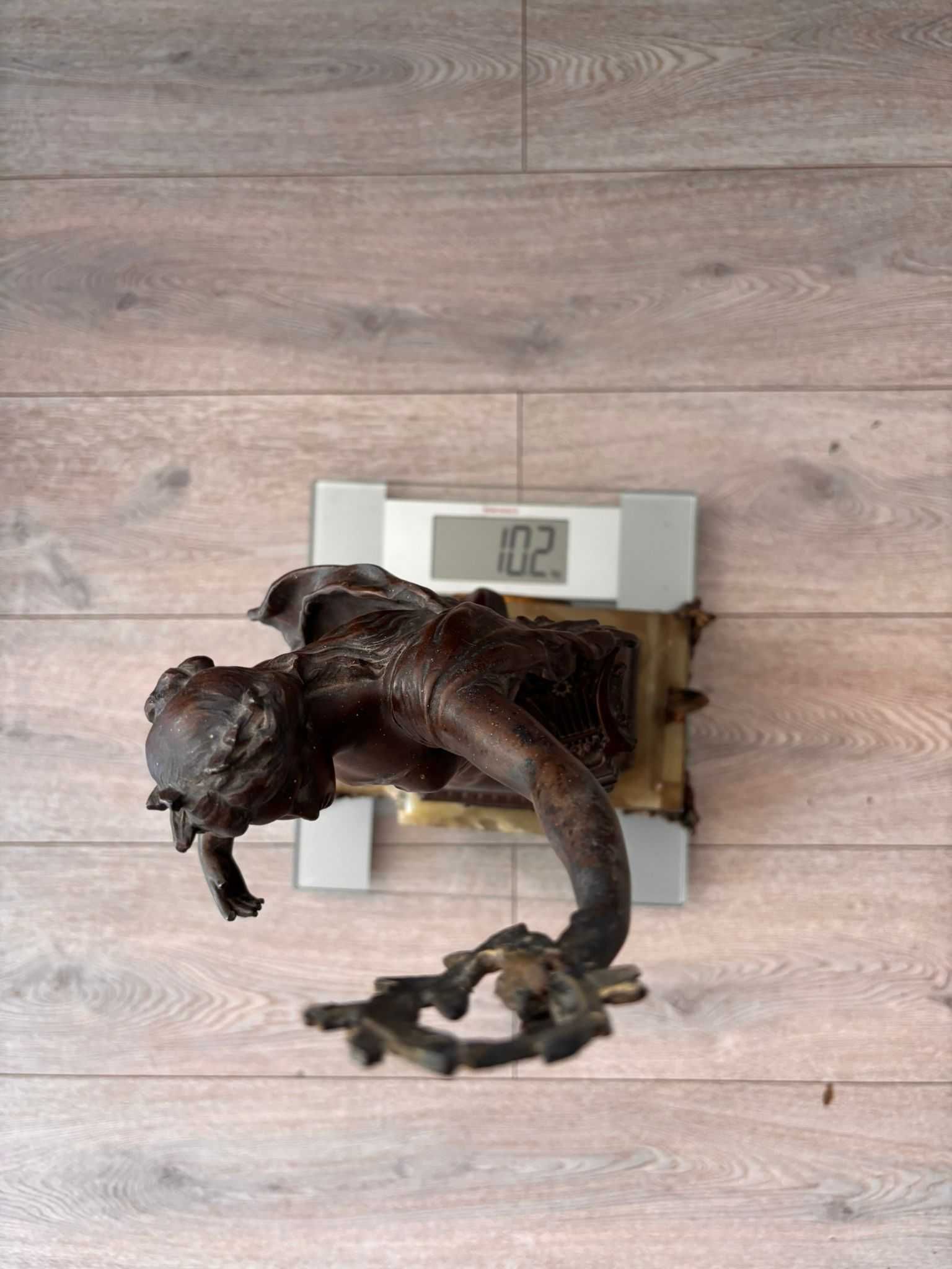 Statueta din bronz cu ceas antic din marmura 67cm/10.2kg