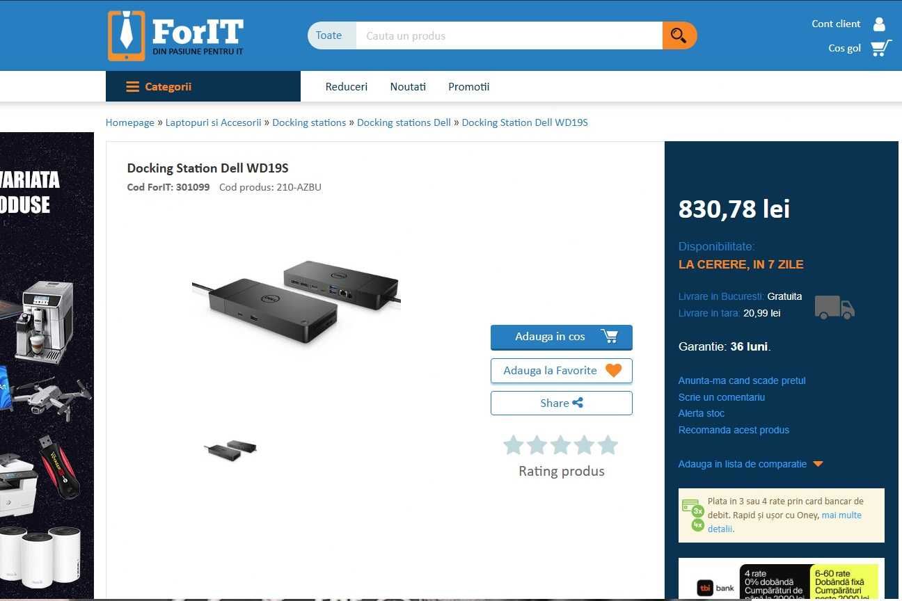 Docking station Dell WD19S + alimentator 130w