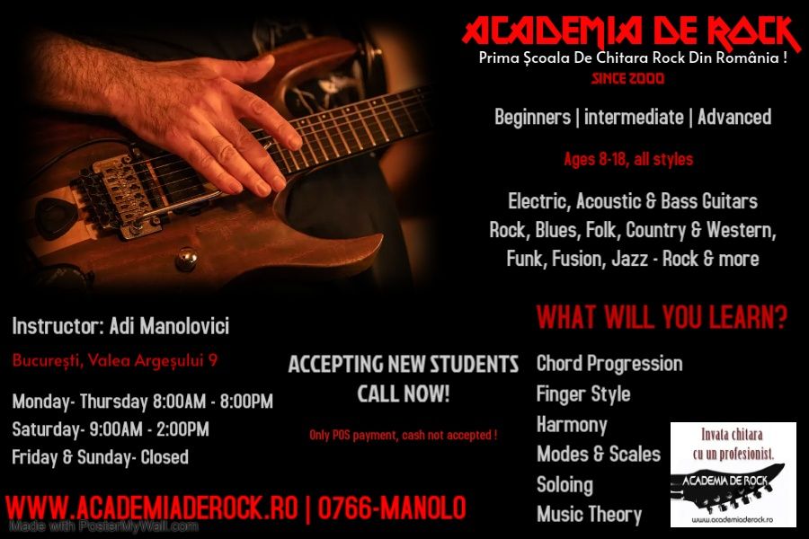 Cursuri și lecții de chitară la Școala privată "Academia de Rock"