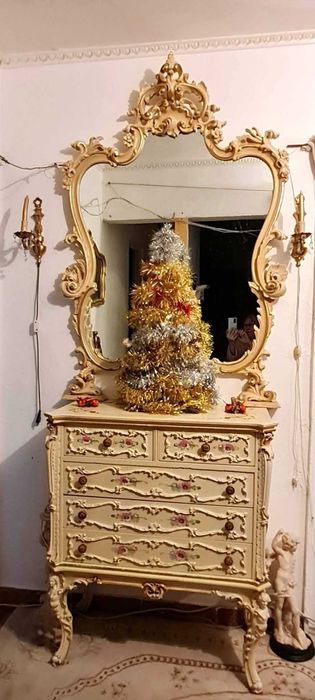 Comoda PICTATA cu oglinda baroc venetian vintage lemn Italia