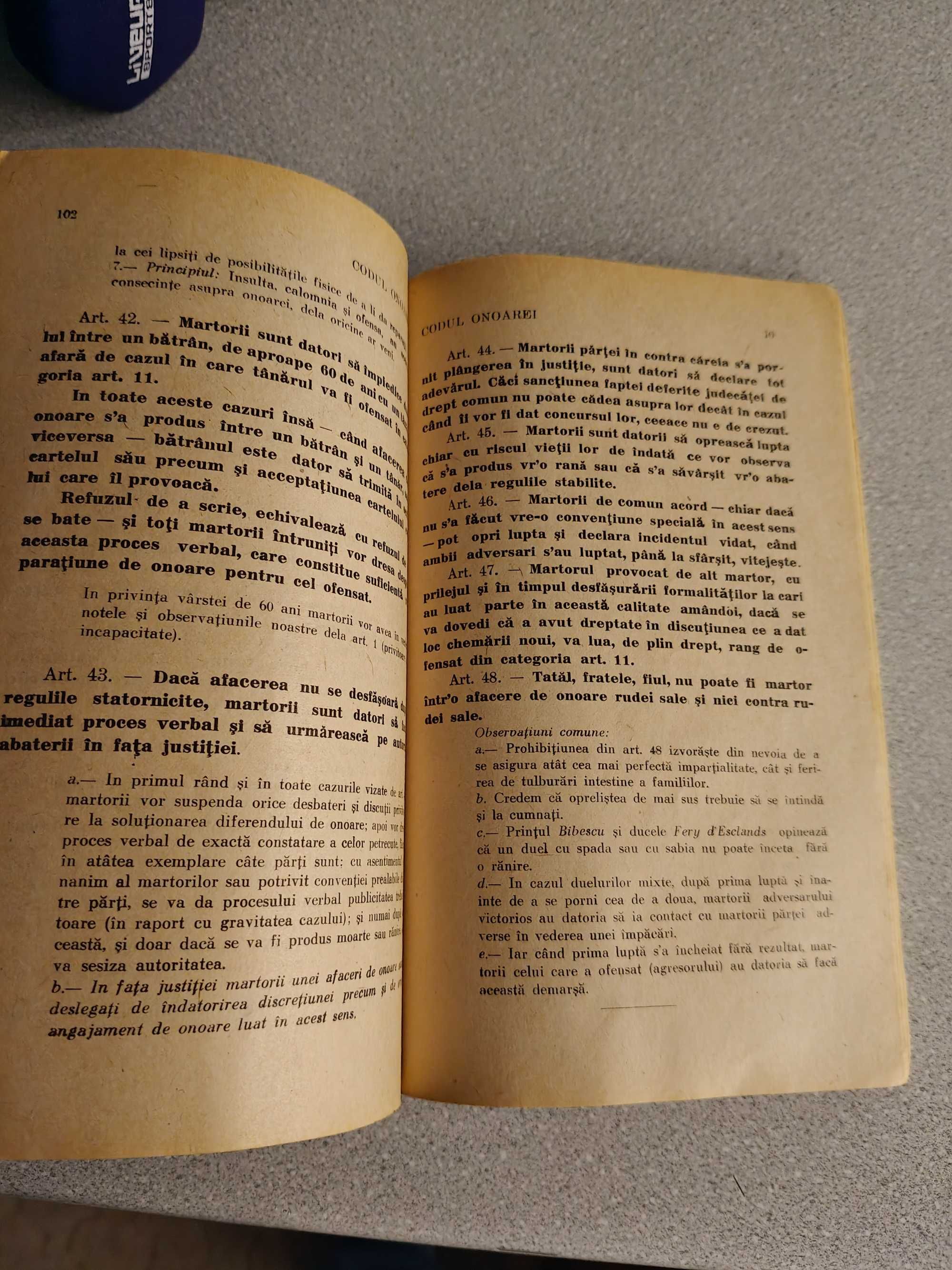 Codul onoare si regulile duelului ,ediție 1926