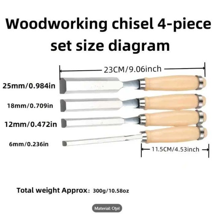 Set de 4 dălți pentru tâmplărie