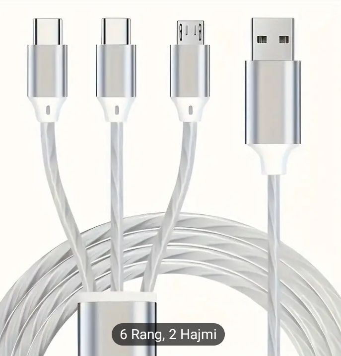 OLISHEN 3-in-1 USB kabeli, 12W zaryadlovchi, 1.2m/2m, iPhone Type C