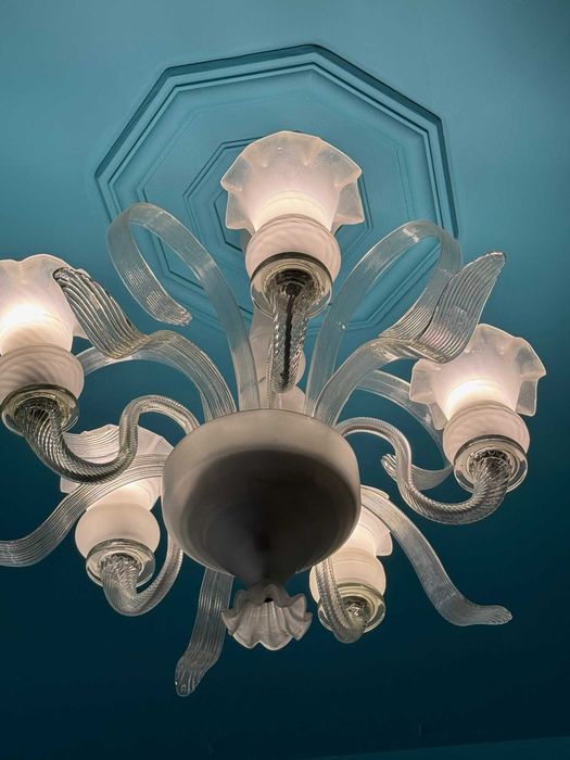 Candelabru cu 5 brate cristal si sticla tip Galle stil Art Nouveau