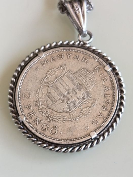 Moneda Veche Medalion + Lanț Argint