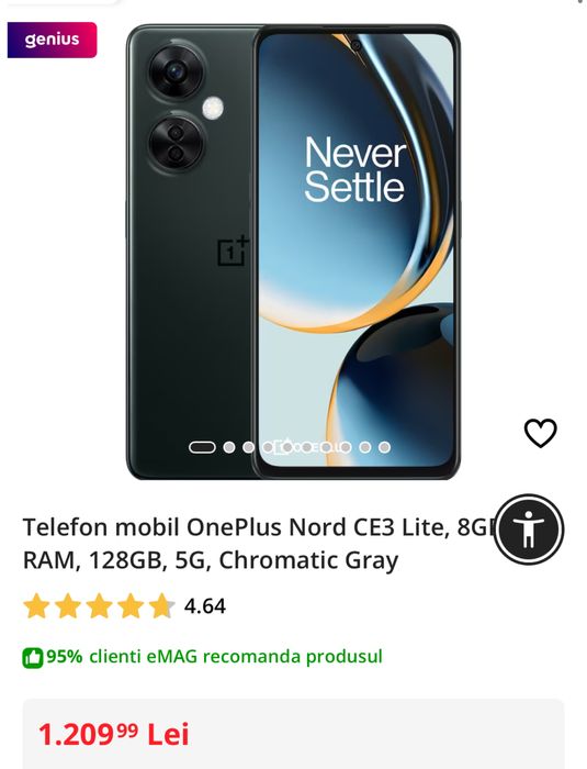 OnePlus Nord CE3 Lite, 8GB RAM, 128GB, 5G, Chromatic Gray, sigilat