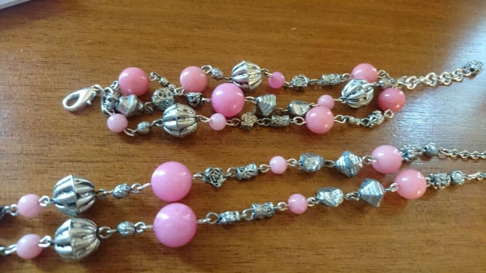 Set colier cu bratara din Jad Roz și oțel. Reducere