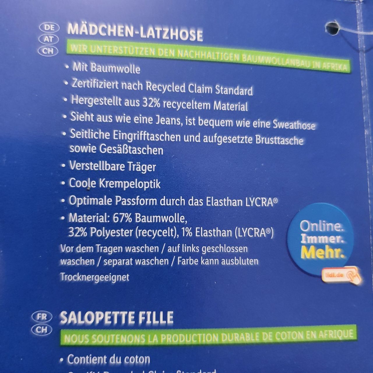 Salopeta fetiță Lupilu 86/92, 18 - 24 luni, nouă cu etichetă, elastică