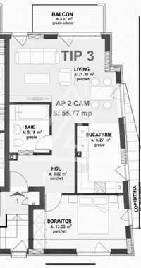 Apartament 2 camere semifinisat de vanzare intr-un bloc nou din Borhan