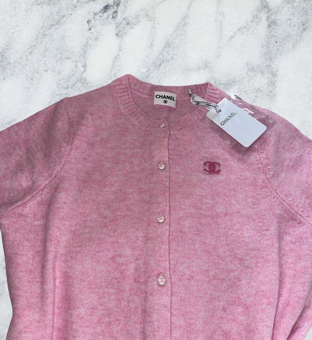 chanel шанел розова блузка плетена мека с копчета риза топ тениска