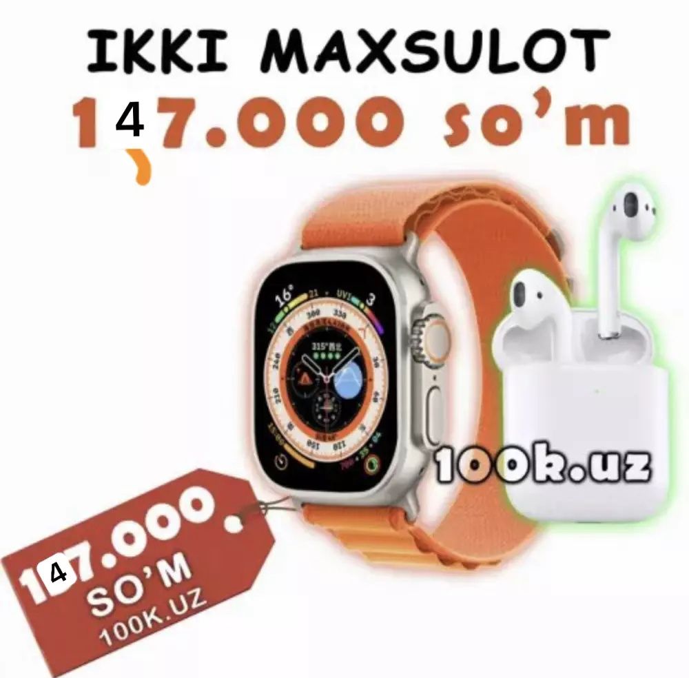 siz uchun ajoyib taklif. 
Apple Watch ultra soatlari va i12 TWS simsiz