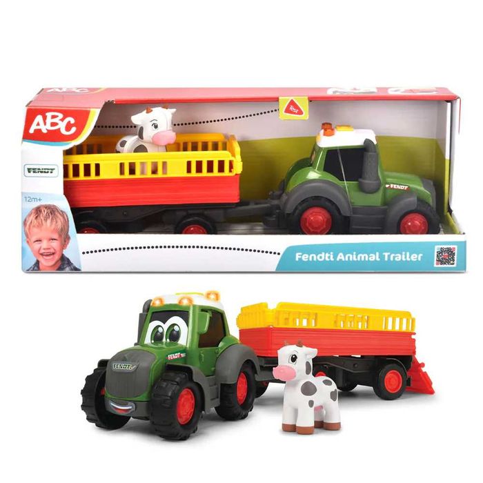 ABC Трактор с ремарке за животни с фигурка Крава Fendti