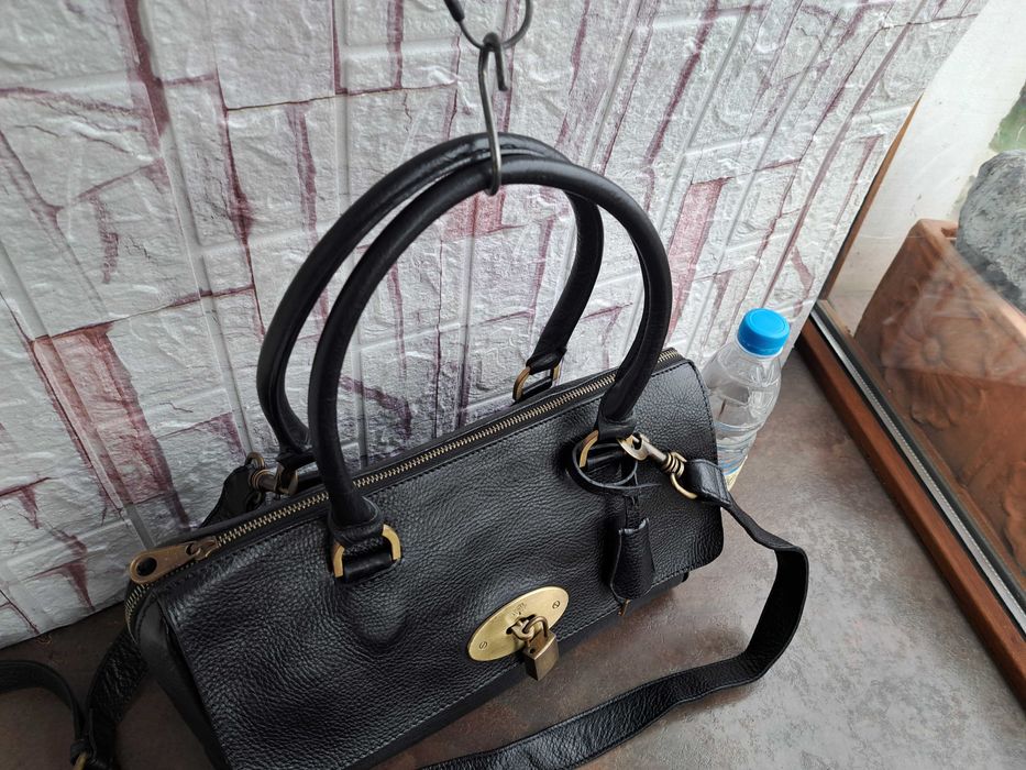 дамска чанта,Mulberry,черна кожена чанта-естествена кожа