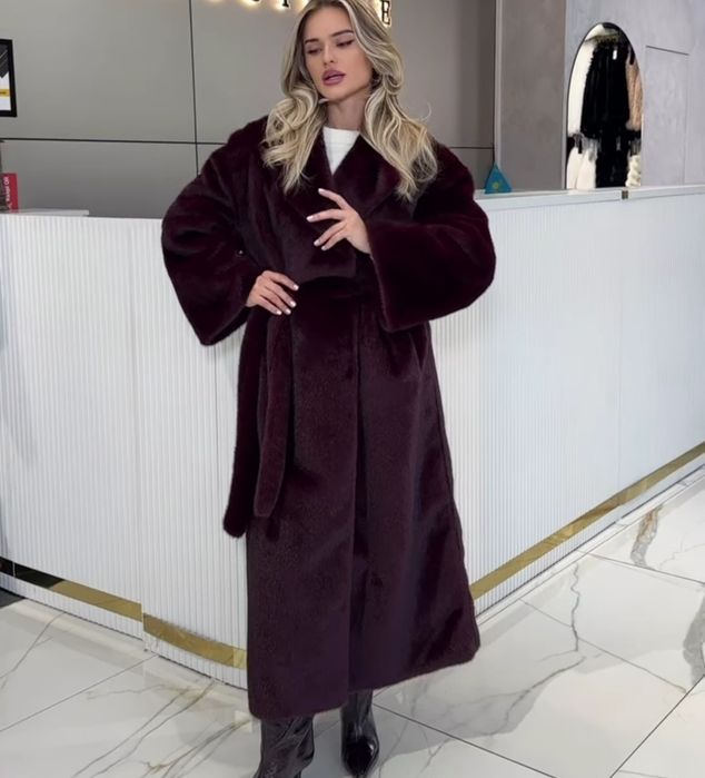 Шуба прямого кроя, бургунди