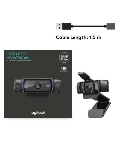 Уеб камера Logitech - C920S Pro, Full HD, черна