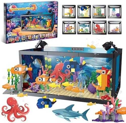 Нов 8 в 1 рибен аквариум сглобяеми модели и осветление за подарък дете
