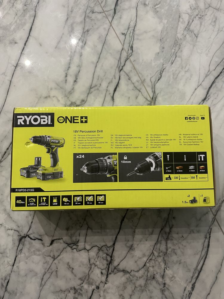 Bormașină de găurit cu percuție RYOBI 18V + 2 acumulatori R18PD2-215G