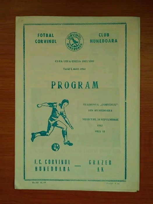 Program"Corvinul Hunedoara "Cupele Europene anul.1982
