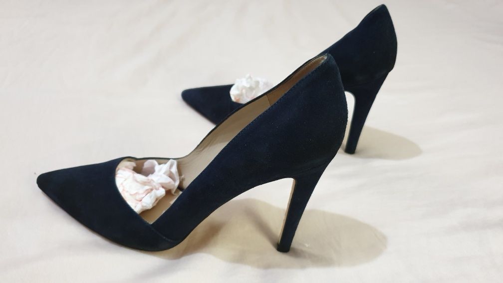 Pantofi piele întoarsă culoare negru- bleumarin (mai mult negru)