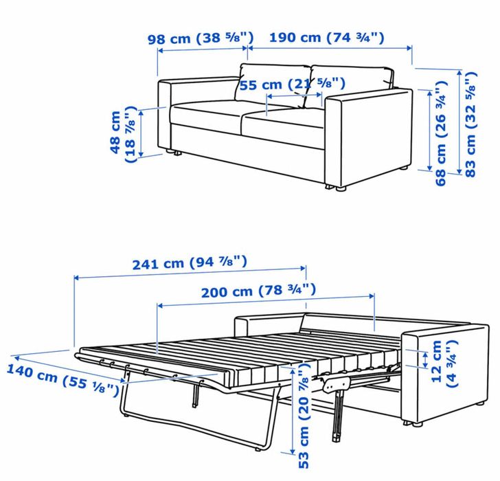 Canapea VIMLE (ikea) extensibilă 2 locuri, Grann/Bomstad negru,