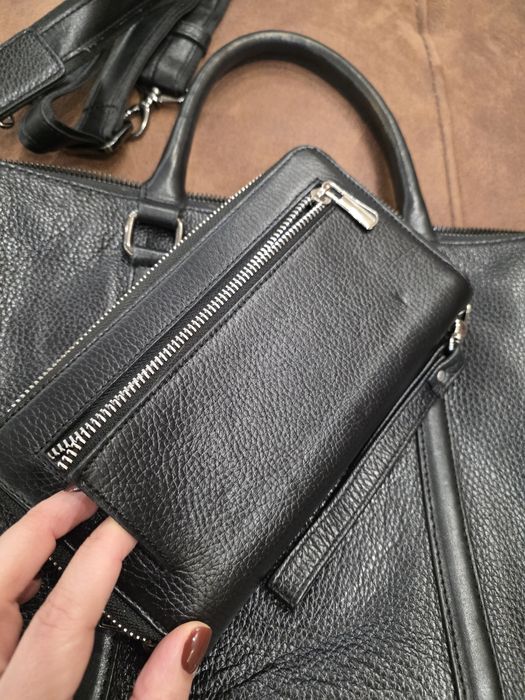 Кожена бизнес чанта /за лаптоп/  ENZO NORI + кожен портфейл ENZO NORI