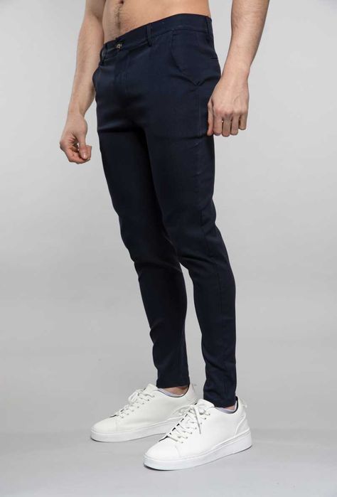 Pantaloni barbati casual, skinny fit, viscoza, Bleumarin